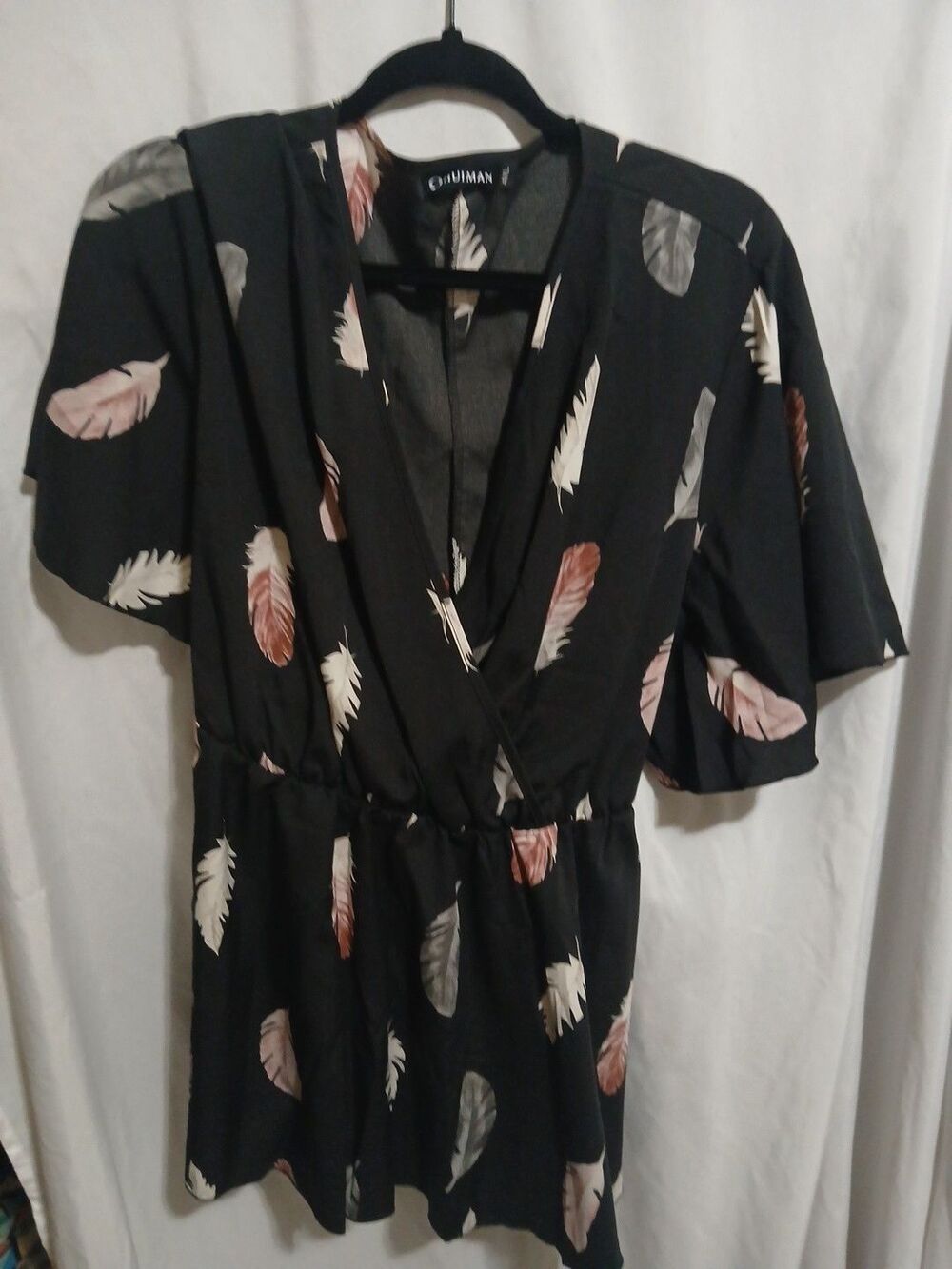 Ohuiman 4xl Plus Womens Black With Feathers Top tie in back